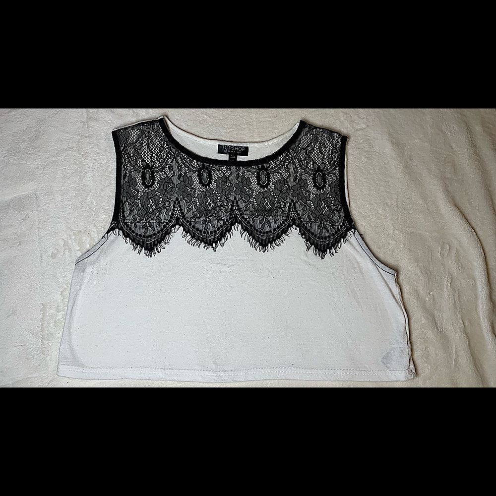 Cropped Black and White Laced Top- Topshop (SMALL)